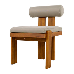 English Elm Outdoor Acacia Wood Dining Chairs Set of 2 with Sculptural Cylindrical Backrest Cushions N776P387625D