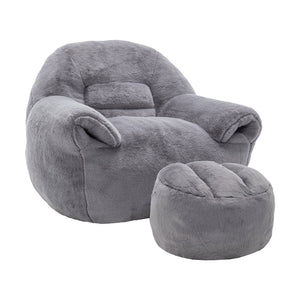 English Elm Bean Bag Chair - Luxurious Faux Fur Sofa With Footstool For Cozy Comfort In Living Room & Bedroom W2200P326904