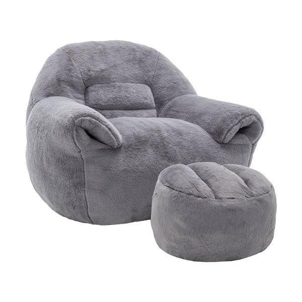 English Elm Bean Bag Chair - Luxurious Faux Fur Sofa With Footstool For Cozy Comfort In Living Room & Bedroom W2200P326904