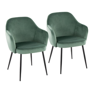 English Elm Dining Chairs Set of 2 Green Velvet Upholstered Seats with Tapered Black Metal Frame B202P471288