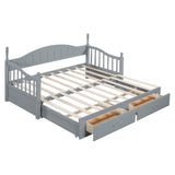 English Elm Wooden Twin Size Daybed With Twin Size Trundle, Extendable Daybed With Two Storage Drawers,Gray(Expected Arrival Time:9.12)