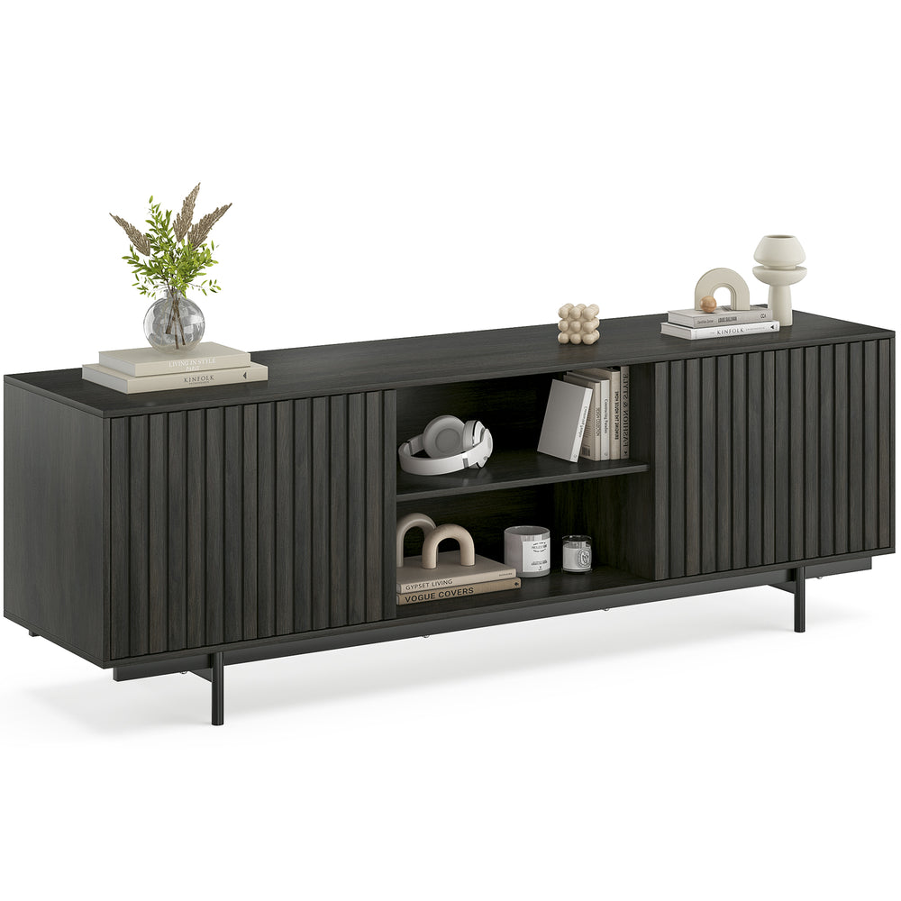 English Elm Modern Low Profile Media Console with Open Shelving and Concealed Cabinet Storage Black T3623P434816