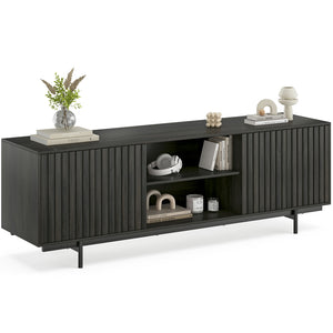 English Elm Modern Low Profile Media Console with Open Shelving and Concealed Cabinet Storage Black T3623P434816