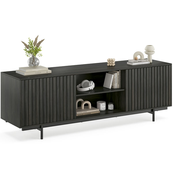 English Elm Modern Low Profile Media Console with Open Shelving and Concealed Cabinet Storage Black T3623P434816