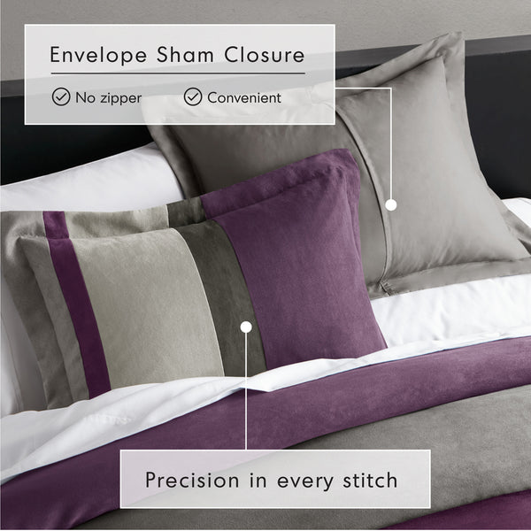 JLA Home Comfort Spaces - Pieced Faux Suede Comforter Set with Transitional Pieced Stripe Design, Lightweight Year-Round Warmth Purple AM10-0295