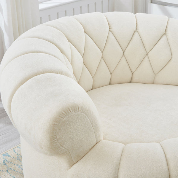English Elm Swivel Barrel Accent Chair Chenille Tufted Round Club Seat for Living Room Lounge Beige N719S002280A