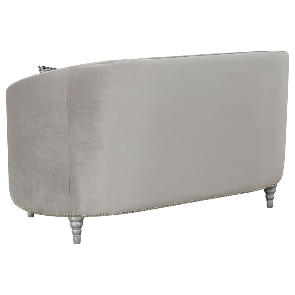 English Elm Colby Grey C-Shaped Tufted Velvet Loveseat with Rhinestone Buttons & Chrome Nailheads for Luxe_rooms (97) B062P357774