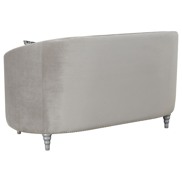 English Elm Colby Grey C-Shaped Tufted Velvet Loveseat with Rhinestone Buttons & Chrome Nailheads for Luxe_rooms (97) B062P357774
