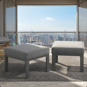 English Elm Set of 2 Outdoor Square Iron Ottomans with Thick Olefin Cushions for Patio Lounge Gray+Gray B082P455119