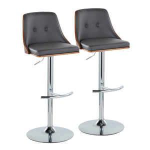English Elm Gianna Mid-Century Modern Adjustable Barstool Set Of 2 In Chrome, Walnut & Grey Faux Leather Comfort B202S00891