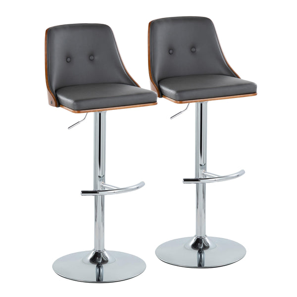 English Elm Gianna Mid-Century Modern Adjustable Barstool Set Of 2 In Chrome, Walnut & Grey Faux Leather Comfort B202S00891