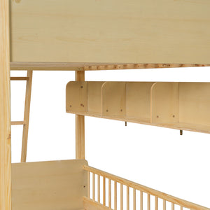 English Elm Twin Over Solid Wood Bunk Bed with Built in Shelves and Reversible Ladder N7090002224N