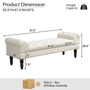 English Elm Button-tufted Upholstered Bench with Oak Legs Diamond Stitching for Bedroom or Entryway Beige N761P304406W