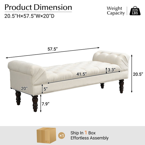 English Elm Button-tufted Upholstered Bench with Oak Legs Diamond Stitching for Bedroom or Entryway Beige N761P304406W