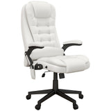 English Elm Homcom High Back Vibration Massage Office Chair With 6 Vibration Points, Heated Reclining Pu Leather Computer Chair With Armrest and Remote, White