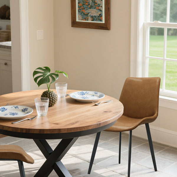 English Elm Brown Pu Leather Dining Chairs Set Of 4 - Modern Ergonomic Design For Kitchen, Restaurant & Home T3967P384748