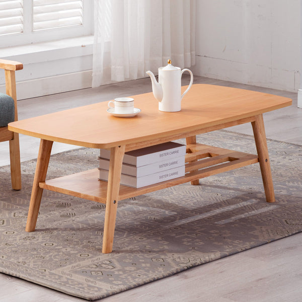 English Elm Nilda Two-tone Oak Coffee Table with Walnut Top and Dual Open Storage Shelves Natural B2749P413293