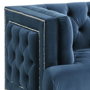 English Elm Ansario Velvet Accent Chair with Button Tufting, Full Foam Seat, Acrylic Legs, Stylish Upholstery Elegance Blue 42 L x 34 W x 26 H B2726P284224