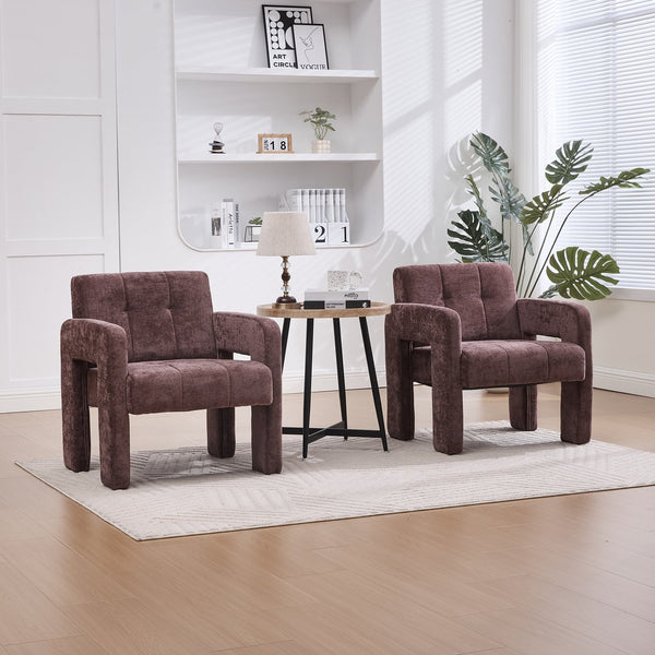 English Elm Modern Ergonomic Armchair with Generous Curved Armrests, Chenille Upholstery, 500lb Capacity, Cozy Lounge Seat WINE RED W395P380521