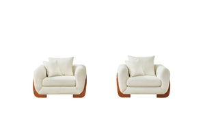 English Elm Upholstery Sherpa Tweed Armchair with Oak Legs for Living Room - Deep 27.5" Lounge Seat, Removable Cushion Beige W2817P331356