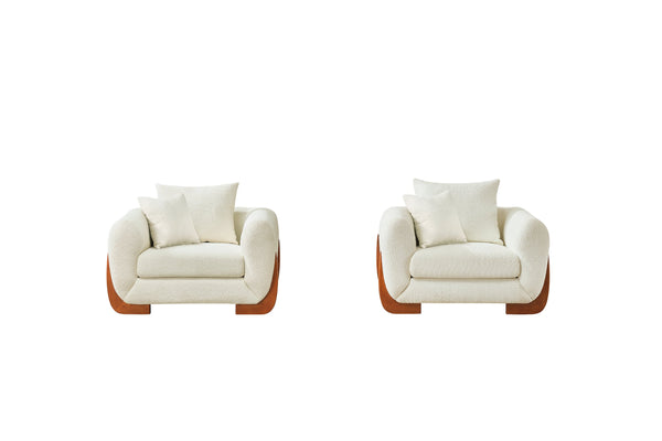 English Elm Upholstery Sherpa Tweed Armchair with Oak Legs for Living Room - Deep 27.5" Lounge Seat, Removable Cushion Beige W2817P331356