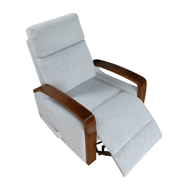 English Elm New Luxurious Swivel Glider Reclining Chair in Gray Boucle Fabric with Wooden Arms, Plush Foam Padding, 360° Swivel and Smooth Recline for Living Room or Nursery B011P395823