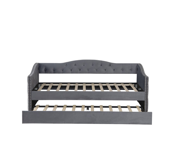 English Elm Twin Size Upholstered Daybed With Trundle & Usb Charging – Stylish Velvet Frame For Space-Saving Comfort W1670S00024-GIGA