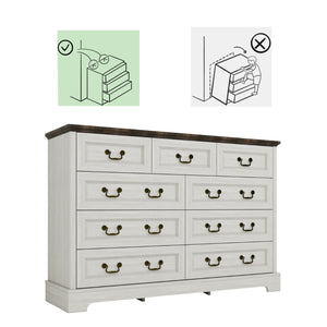 English Elm Farmhouse Nine Drawer Wide Dresser Mdf Build Brass Handles Grey Bedroom Storage B2770P493608