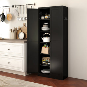 English Elm 61" Matte Black Steel Freestanding Pantry Cabinet with 4 Adjustable Shelves Modern Farmhouse T2398P465984