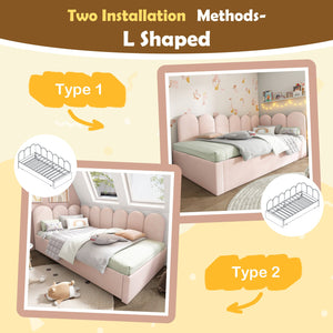 English Elm Upholstered Twin Daybed with Pull-Out Trundle, Velvet Upholstery, Metal Slatted Frame, 300lb Capacity Pink AA20362122P