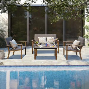 English Elm Aluminum Outdoor Conversation Set Pe Wicker 4 Piece Patio Sofa with Quick Dry Cushions W1859S00179