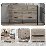 Rustic Grey Wood Dresser with 7 Drawers, Sturdy Steel Frame, 48