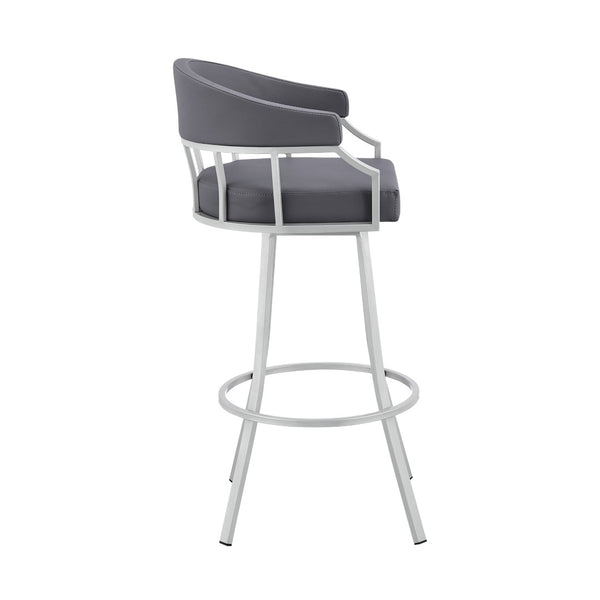 English Elm Velisse 30" Swivel Bar Stool In Slate Gray Faux Leather With Sturdy Silver Metal Base For Comfort B2736P268610-GIGA
