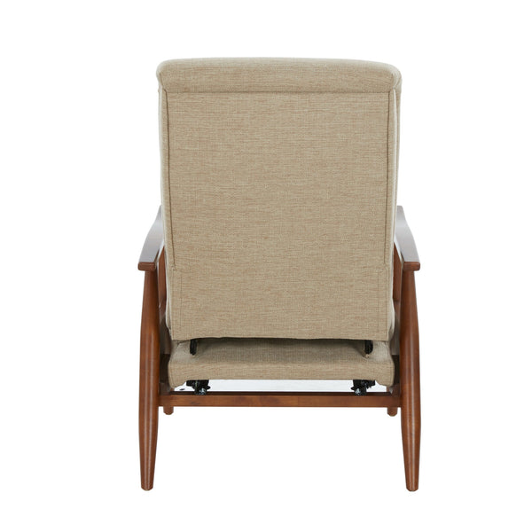 English Elm Tustin Mid-century Push Back Recliner with Chestnut Wood Arms and Performance Fabric Beige B050P429143
