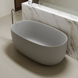 English Elm 47'' Stone Resin Freestanding Soaking Tub Sculptural Modern Bath with Drain Included W2753P478406