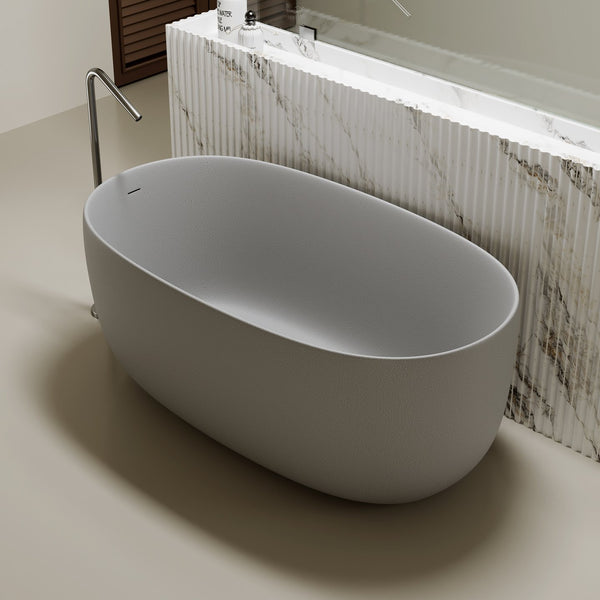 English Elm 47'' Stone Resin Freestanding Soaking Tub Sculptural Modern Bath with Drain Included W2753P478406