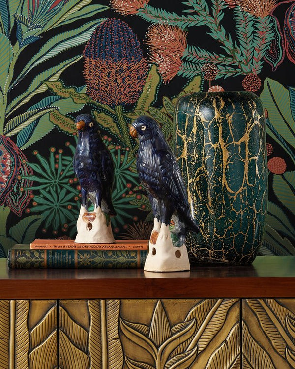 Currey & Company Tang Dynasty Parrots Set Of 2 - Antique Blue Terracotta Incense Holders With Crackle Glaze Finish Blue Terracotta 1200-0993-currey-company