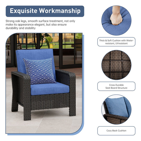 English Elm Tl Five Piece Outdoor Wicker Seating Set with Sofa Armchairs and Weather Resistant Cushions W5382S00006