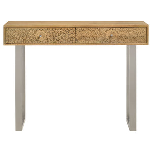 English Elm Harmony Modern Natural & Silver 2-Drawer Console Table with Sled Base, Knob Handles, Warm Wood Charm B062P333444