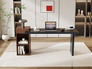 English Elm Modern Wood Grain Console Table with Two Tier Shelving for Entryway or Living Room Black,Walnut W3875S00031