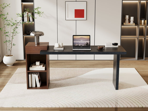 English Elm Modern Wood Grain Console Table with Two Tier Shelving for Entryway or Living Room Black,Walnut W3875S00031