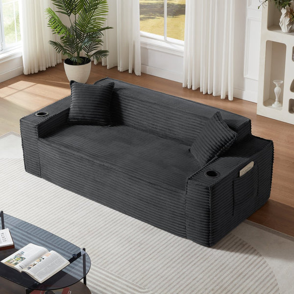 English Elm 3seater Corduroy Cloud Sofa Pocket Spring Cushioned Seat for Apartments and Office Lounges Dark Gray W3396P434761