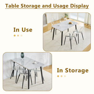 English Elm Table and Chair Set Marble Glass Top Dining with Clear Acrylic Seats Modern 5 Piece W1151S04632