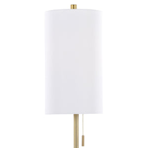English Elm Metal Buffet Lamps with Gold Finish White Linen Shade and Usb Port Set of 2 B202P471590