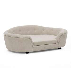 English Elm Oversized Oval Dog Sofa with Tufted Linen Backrest for Large Breed Lounging Comfort Beige W487P415300