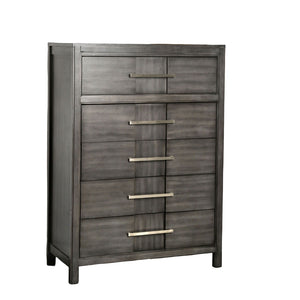 English Elm Transitional Solid Wood Chest with Five Smooth Glide Drawers, Felt-Lined Top, Timeless Design Gray 37 L x 20 W x 53 H B2741P368920
