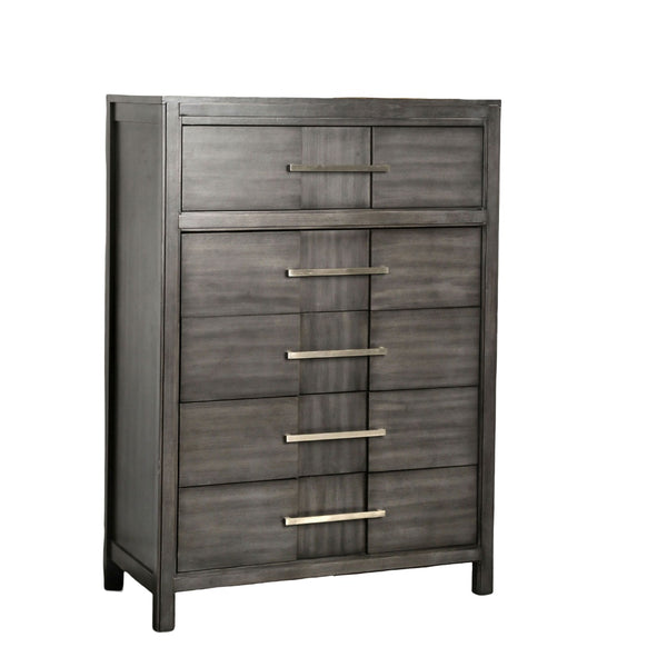 English Elm Transitional Solid Wood Chest with Five Smooth Glide Drawers, Felt-Lined Top, Timeless Design Gray 37 L x 20 W x 53 H B2741P368920