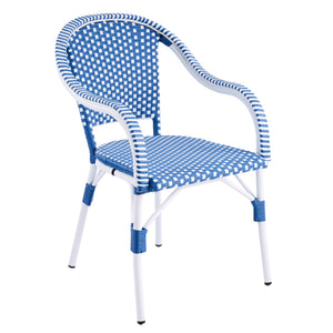 English Elm Outdoor Woven Rattan Bistro Armchairs Set of 2 Aluminum Frame Patio Cafe Seating Blue,White N768P386559W