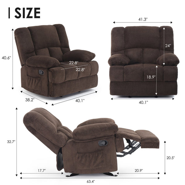 English Elm Oversized Rocking Rocker Recliner Chair with Ergonomic Support, Tool-Free 5-Minute Assembly Comfort Chocolate T3623P380999