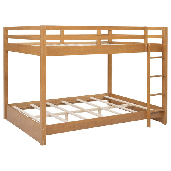 English Elm Wood Queen Size Bunk Bed With Ladder - Sturdy Pine Frame, Space-Saving Design For Shared Rooms N7090004007D-GIGA